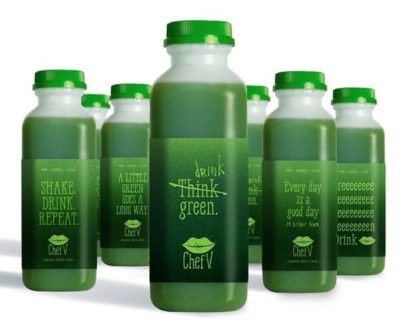 bottles of Chef V organic green drink
