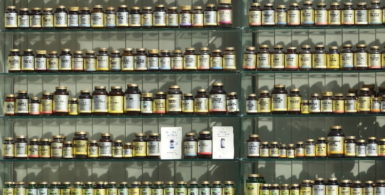 wall of supplements bottles