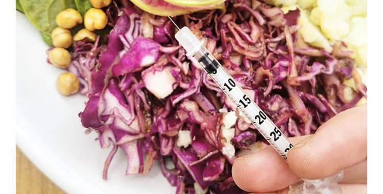 diabetes syringe and salad