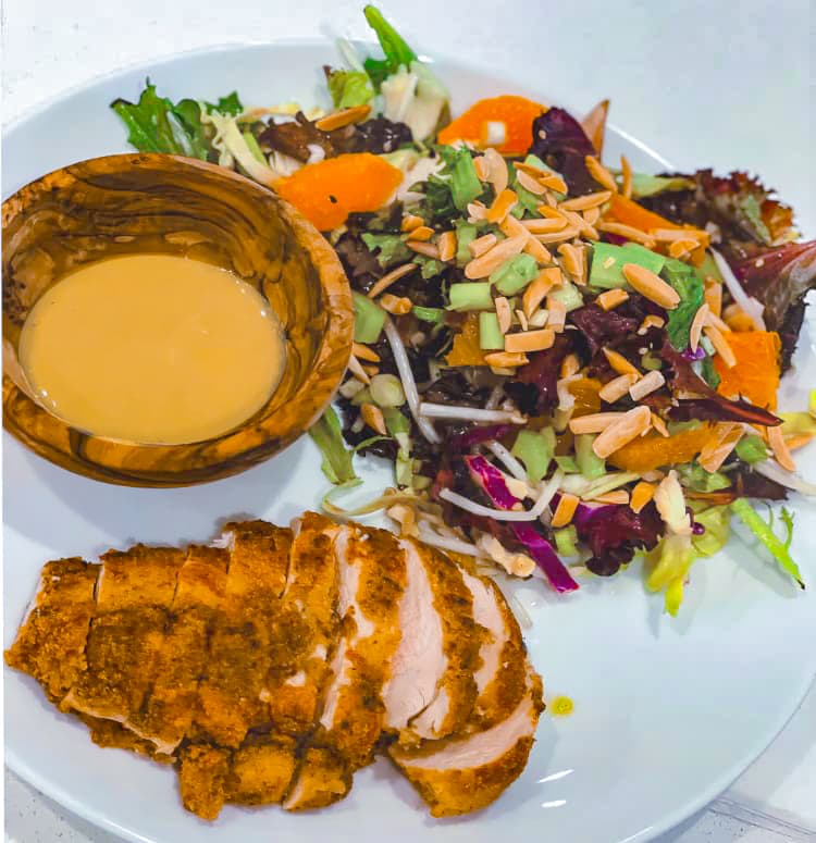 Almond Flour Crusted Chicken, Mandarin Asian Salad