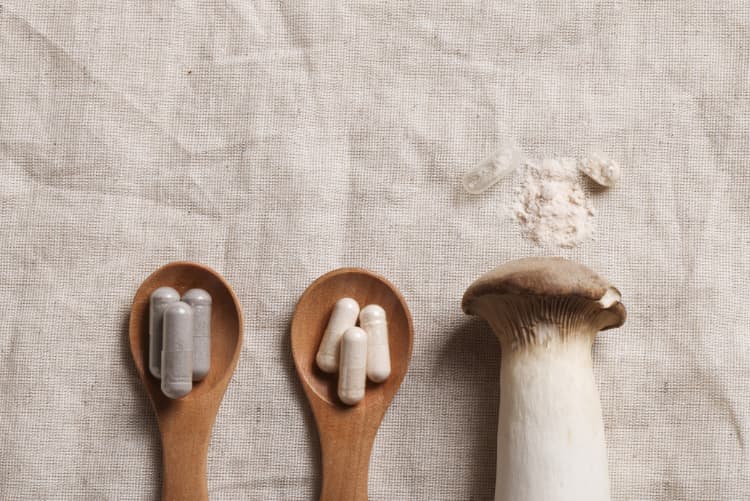mushroom and medicine capsules